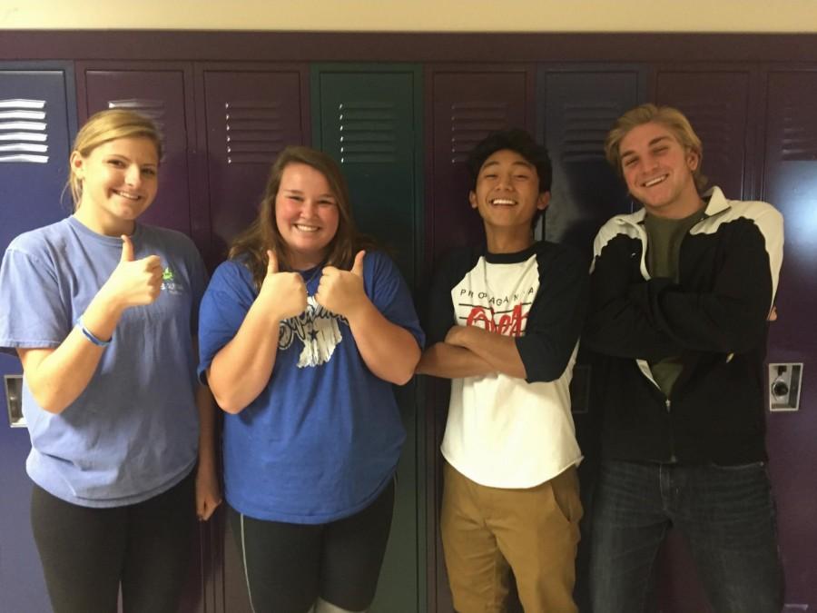 Reagan Knorr, Addie Benham, Nate Sapal, and John Bannec pose together after finding out that they have become Junior Execs for Riley Dance Marathon. The group feels proud to be a part of such a great organization, and they hope to continue on with the tradition of raising more money than the year before.