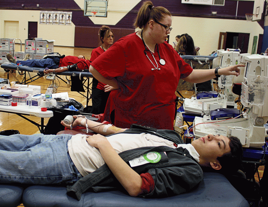 Students donates blood in the blood drive at South