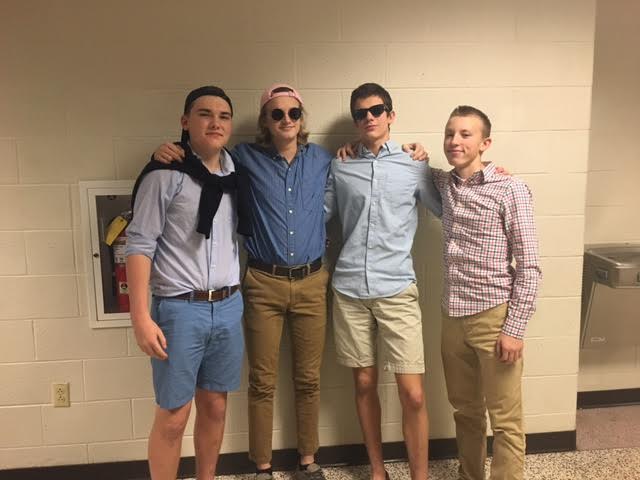 Sophomores (named left to right) Calvin Prenkert, Christopher Piekarsky, Alan Morris, and Jackson Moore went all out for prep day. Tomorrow's theme is Throwback Thursday! 