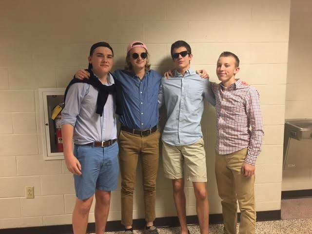 Sophomores (named left to right) Calvin Prenkert, Christopher Piekarsky, Alan Morris, and Jackson Moore went all out for prep day. Tomorrows theme is Throwback Thursday! 