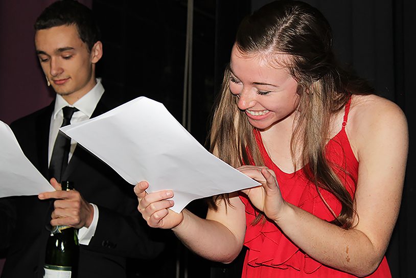 Juniors Elijah Earle and Lauren Bauman read a script portraying a drunk driving scenario