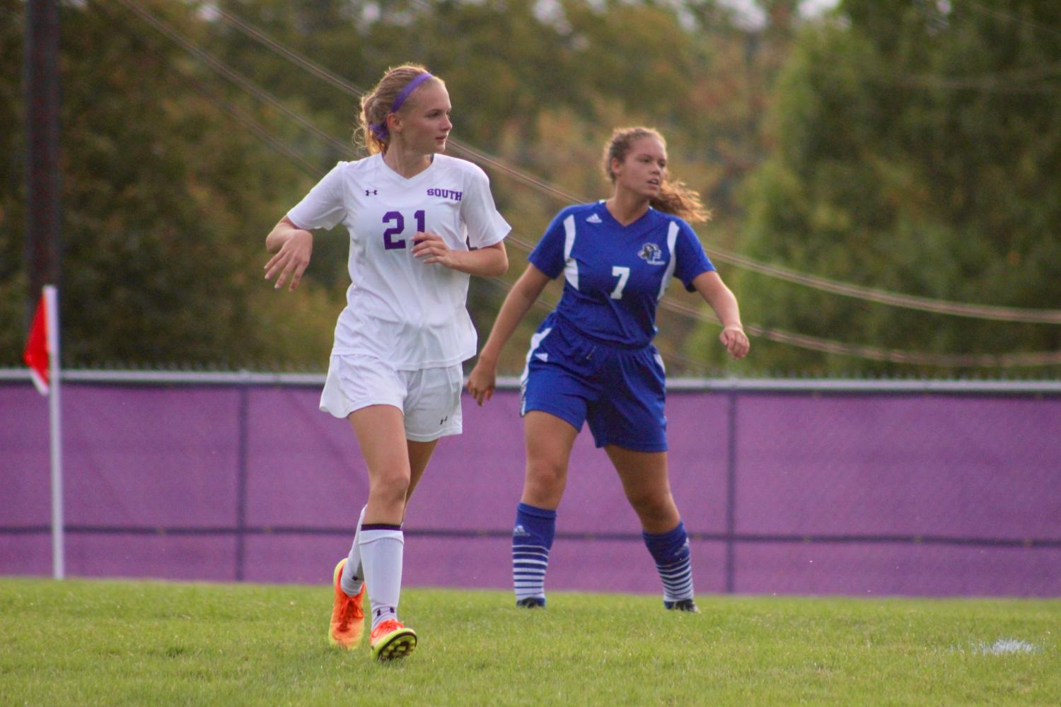 Girls Soccer:   Sept 13th (W): The Panthers came in and took care of business, shutting out North and posting  2 goals against the crosstown rivals. While it was not an easy game for either side, South was able to gain momentum when they kept on the offensive. Both of South’s goals came on free or penalty kicks, and were supplied by senior Emily Byrd and sophomore Emi McClaine. 