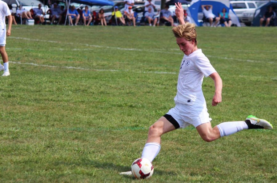  John Bannec gets ready to clear the ball in a game on September 10th, 2015. Bannec, now a South grad, is redshirting his freshman year on the mens soccer team. He  watched from the bench as the IU mens soccer team team lost to Stanford 1-0 in the College cup Finals this past Sunday.