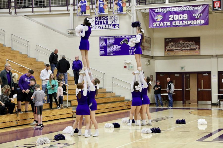 The South cheerleader preform a routine during a timeout.