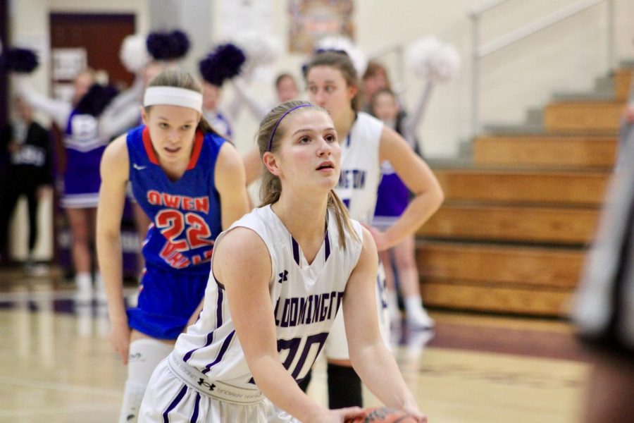 South's Kristen Ridner (20) prepares to shoot a free throw. Ridner scored 10 points and hit several crucial free throws in the final minutes to give the Panthers the win.