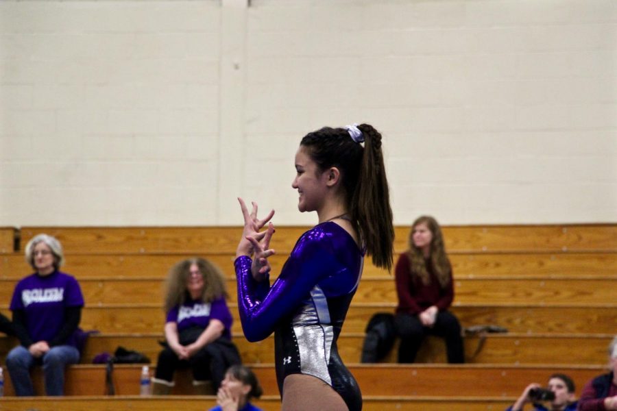 Souths Brenna Batalon poses at the start of her floor routine.