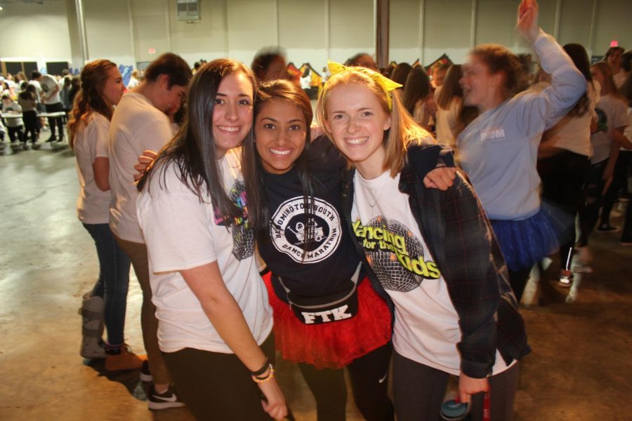 South Dance Marathon senior executives (L-R) Kaili Stedman, Shay Upadhyay, and Ella Need pose for a photo.