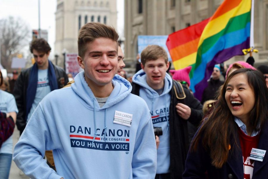 Early graduate Maggie Bui (far right) participates in Women's March on behalf of the Dan Canon campaign.