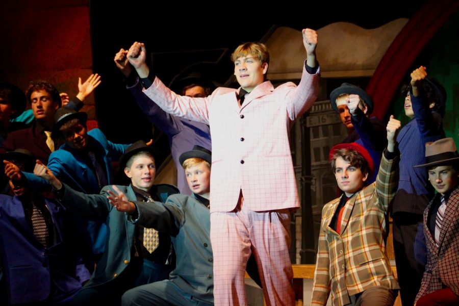 Trent Kirby (center) sings "Sit Down You're Rocking The Boat" during the South Open House. Kirby, a junior, plays Nicely-Nicely Johnson in the production.