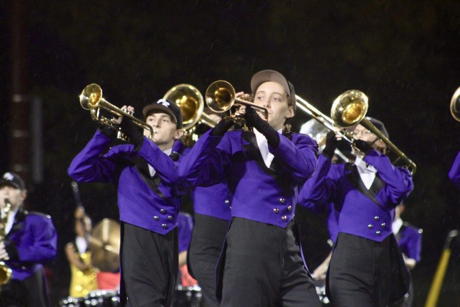 Members of the Panther Regiment perform during the halftime of the South football team's win over Terre Haute North.