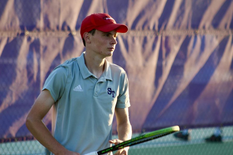 Junior Daniel Borhi, Souths top singles player, awaits a serve during his 6-1, 6-0 win.