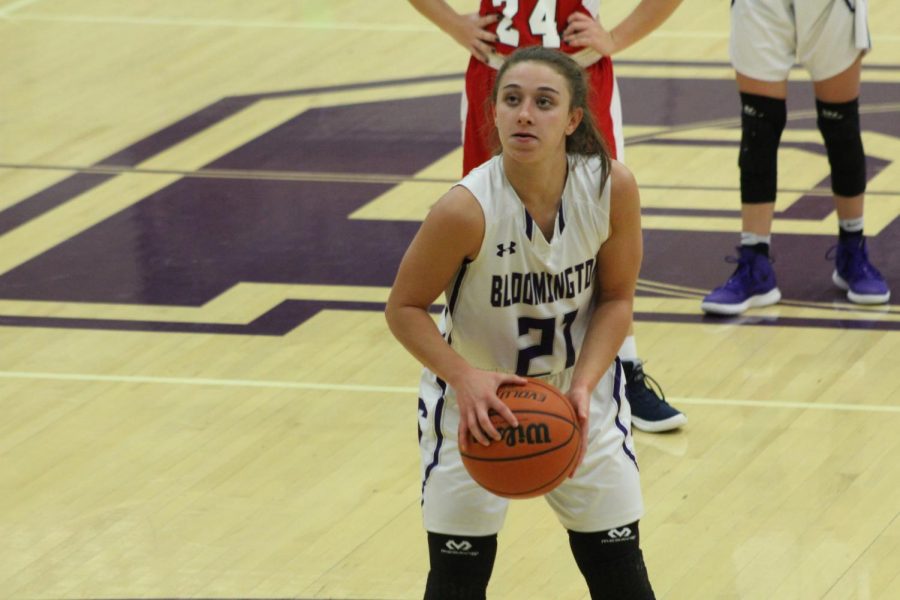 Senior Addy Blackwell (21) prepares for a free throw