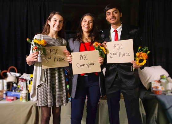 Left to right: Sophia Ludke (3rd place), Lara Breithaupt (1st place) and Aradhya Seth (2nd place). Photo courtesy of Turning Green. 