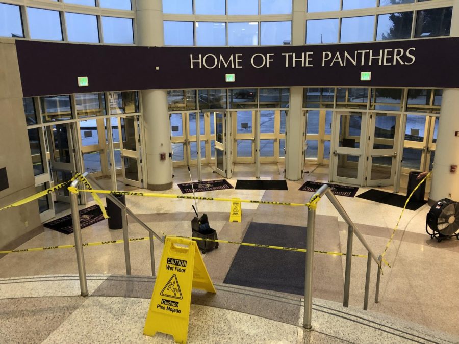 Sprinkler bursts in atrium