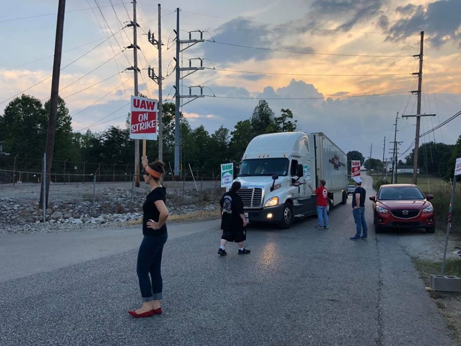 UAW strikers in Bedford, Ind. turn back a semi Friday evening