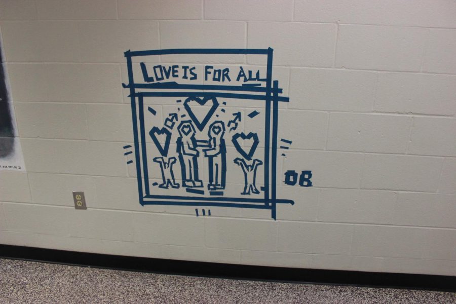 Students prepare for a Keith Haring style art display.