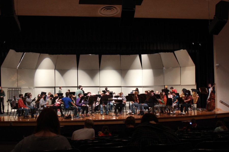Jazz Band practices during student's lunch.