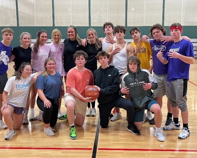 OBK poses with the Wonderful Hoopers after an easily won scrimmage