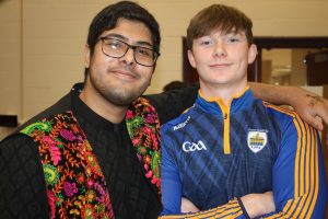 Seniors Pearse McNamara (Ireland)  and Aatif Rana (Pakistan) shared details of their respective cultures at Diversity Day. 
