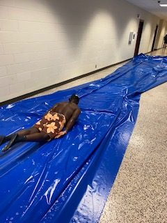 As part of a senior prank, the first floor boasted a pop-up slip  'n' slide Wednesday morning. 