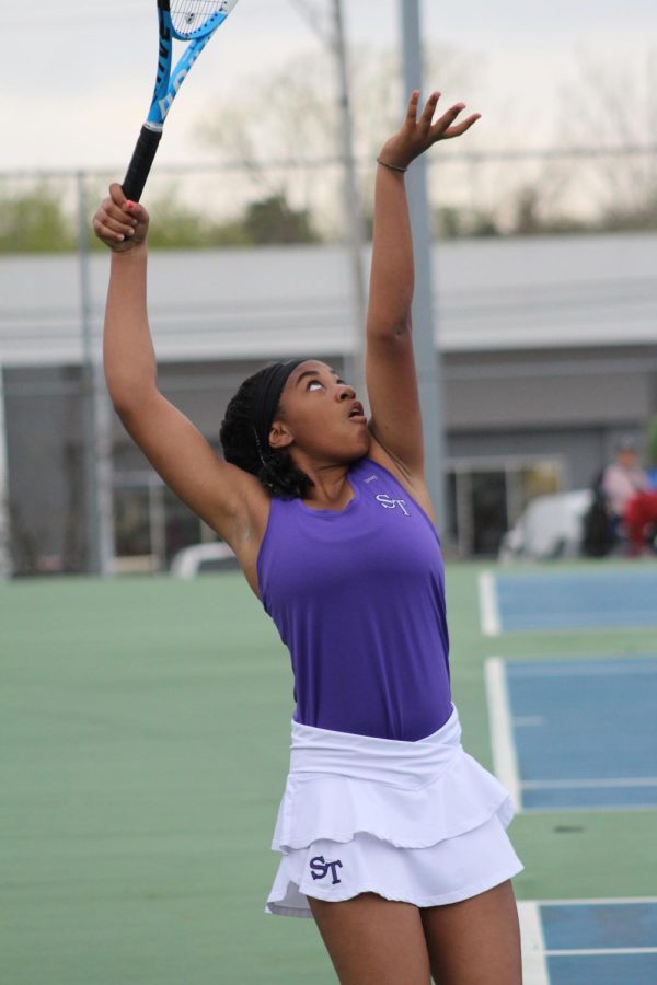 Sophomore Briah O'Neal plays against Bloomington North at 1 singles