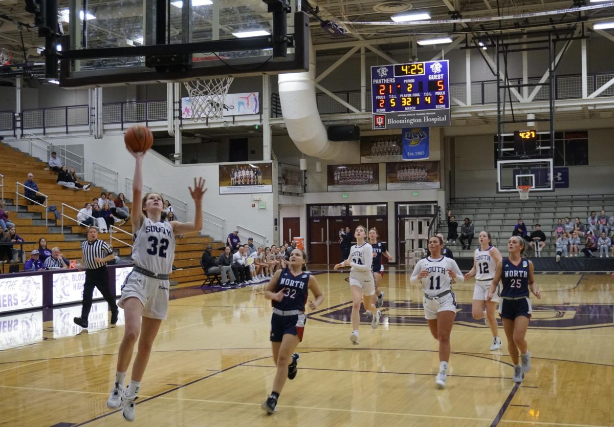 South sophomore guard Julia Lashley (32) drives to the basket on a fast break against Terre Haute North