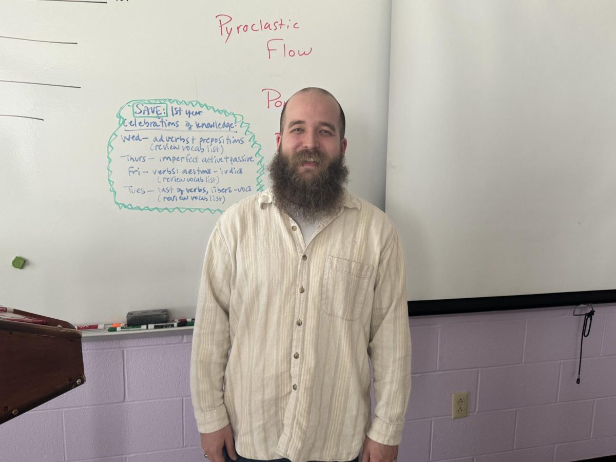 Darren DeRome, the student teacher for Suzie Shelton’s Latin Class’s last day at South