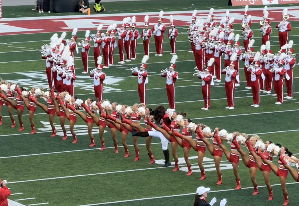 Hoosier the Bison joins the kick line during halftime at the September 6 IU football game.