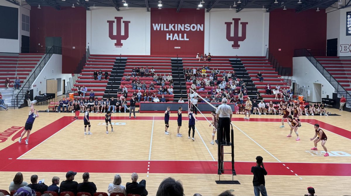 North and South Varsity Boys' Volleyball plays in their first rivalry match at Wilkinson Hall on April 20th. North won in three sets.