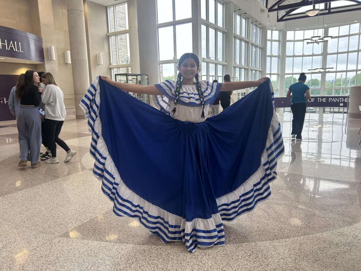 South student Amina Salazar Ansari dances Nicaraguan traditional dance La Cumbia Chinandragana